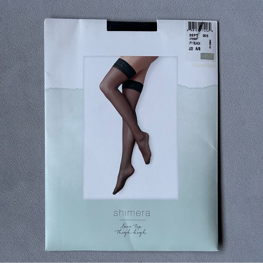 Shimera ~ Lace Top Thigh High Tights ~ Size A/B ~ Jet Black ~ Brand New!